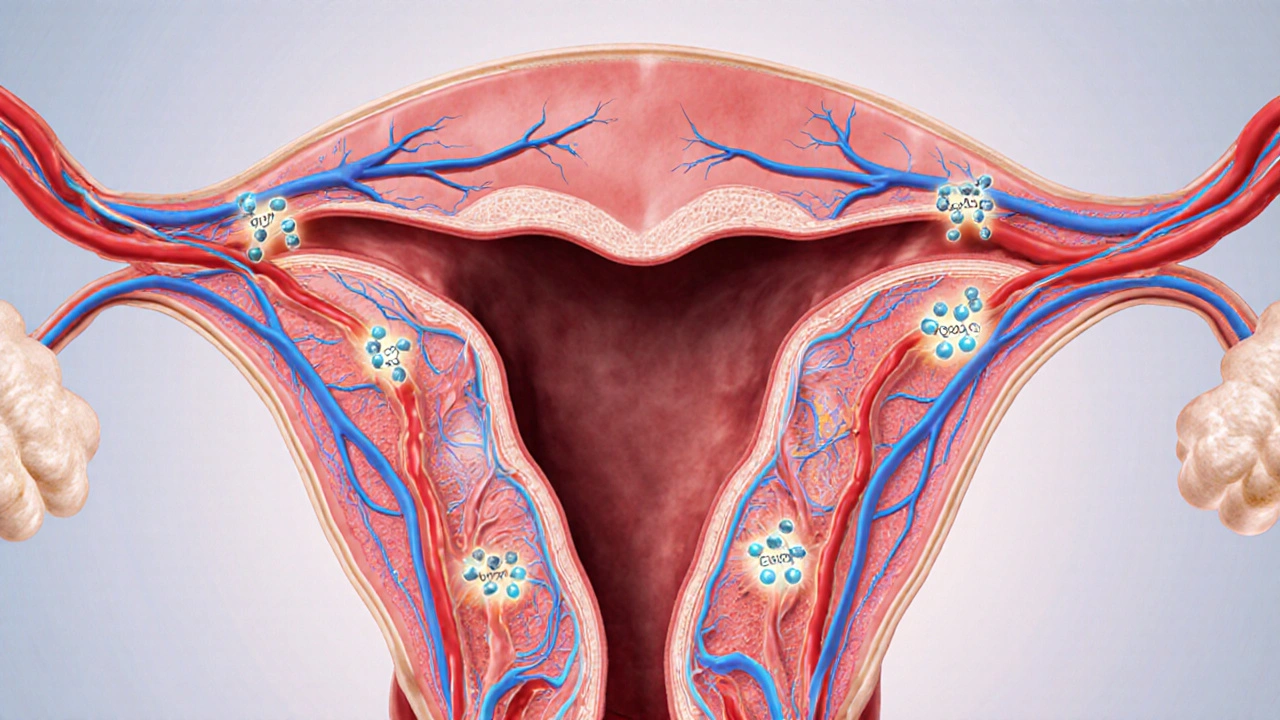 Illustrated cross‑section of a penis showing blood vessels dilating as PDE5 inhibitor molecules act.