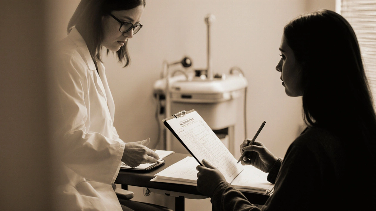 Patient in clinic talking to a doctor about persistent infection.