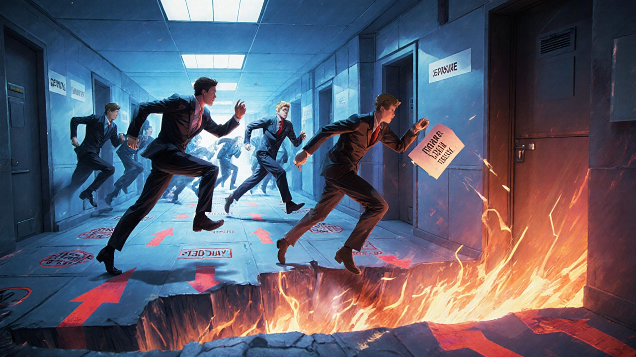 Generic drug teams racing through a bureaucratic maze toward a door marked &#039;180-Day Exclusivity&#039;.