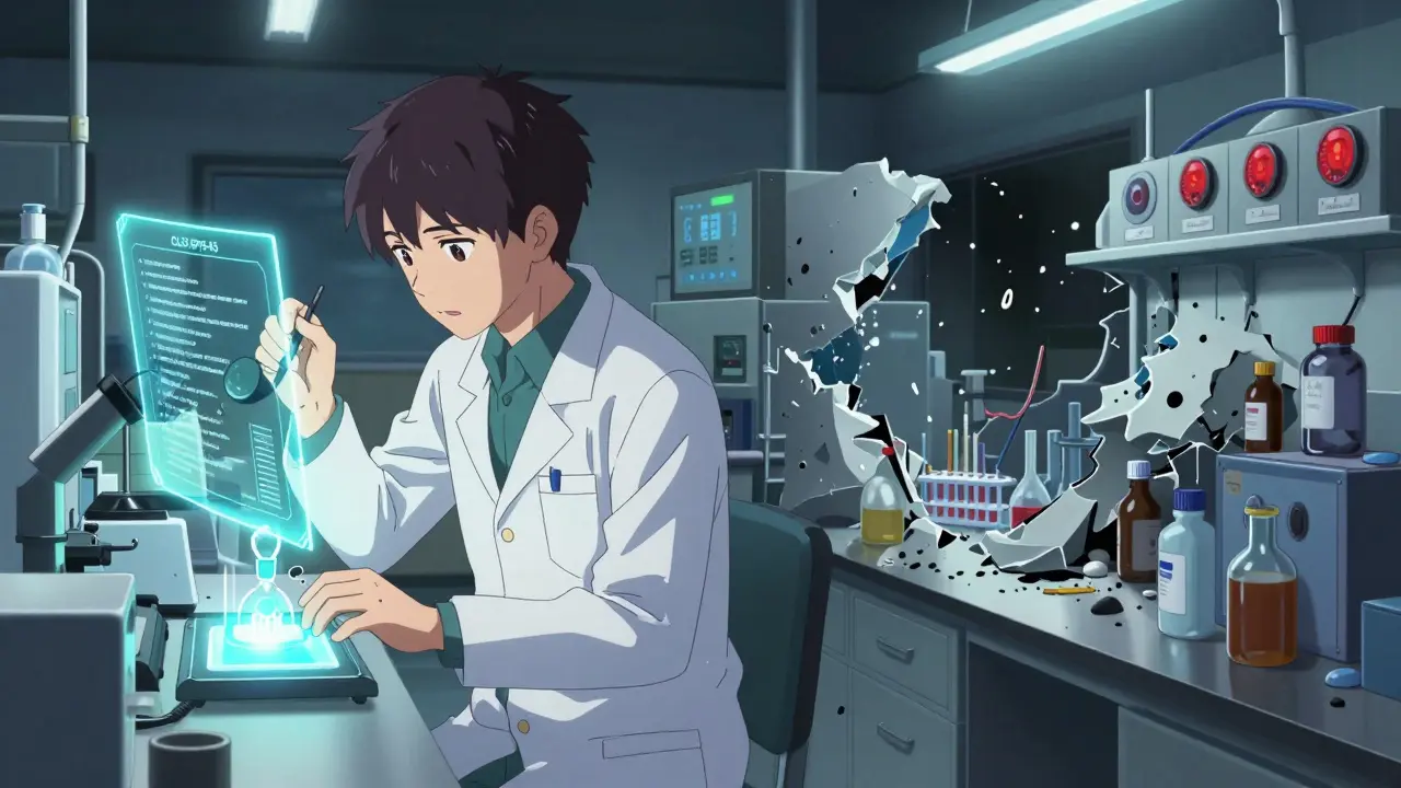 Split-screen lab scene: meticulous technician on one side, chaotic neglected lab on the other.