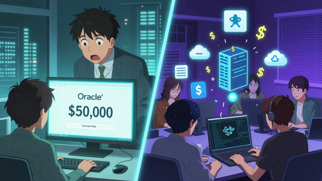 Corporate pricing shock contrasted with remote developers coding free open-source software.