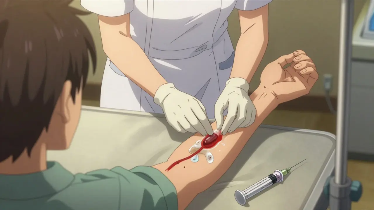 Nurse administering argatroban IV for HIT treatment