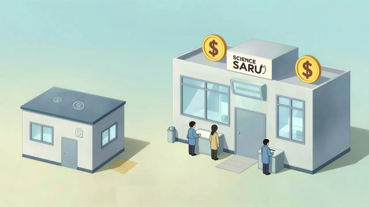 Split-screen domestic and foreign drug facilities with fee differences