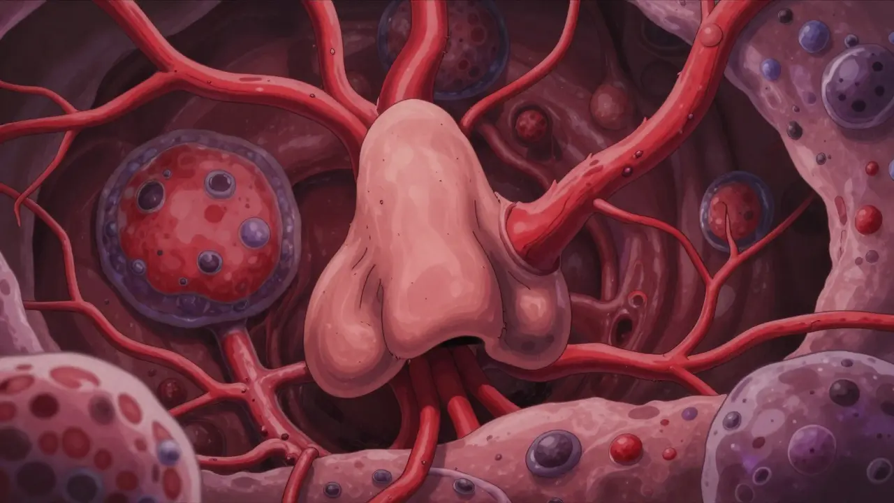 Abstract visualization of swollen blood vessels in nasal tissue