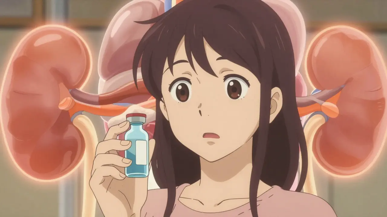 Patient character surrounded by glowing abstract organs like liver and kidneys.