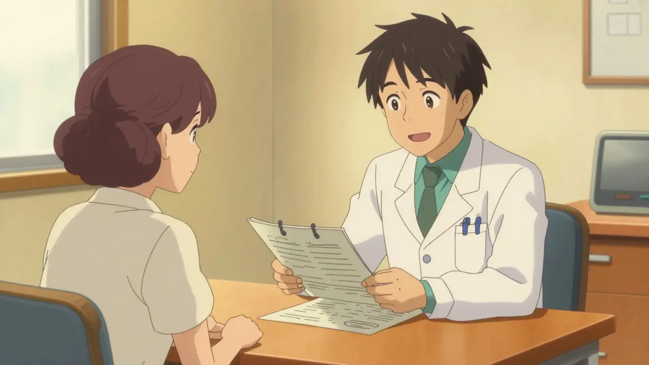 Patient and doctor having a supportive conversation in a medical office