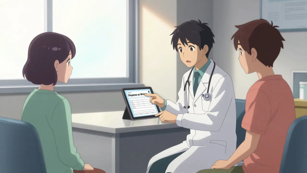 Doctor explaining prescription options to patient