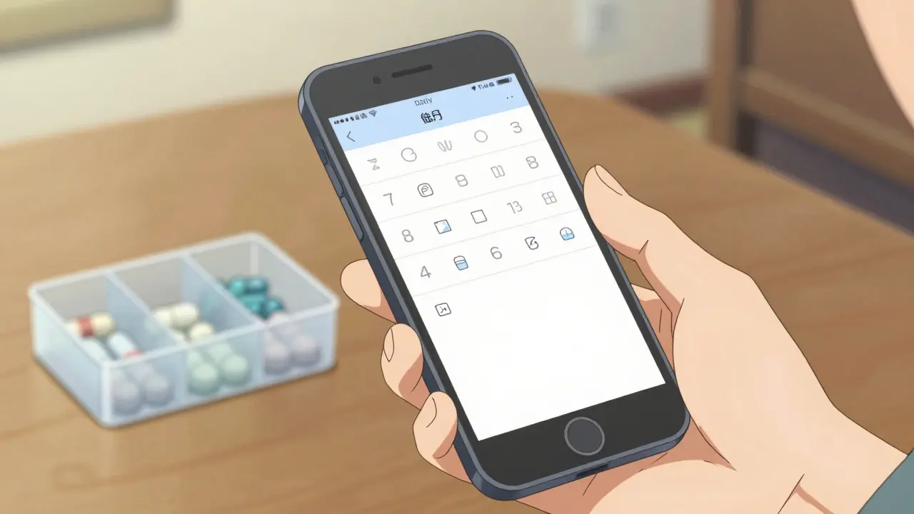 Hand holding phone showing simple daily medication schedule