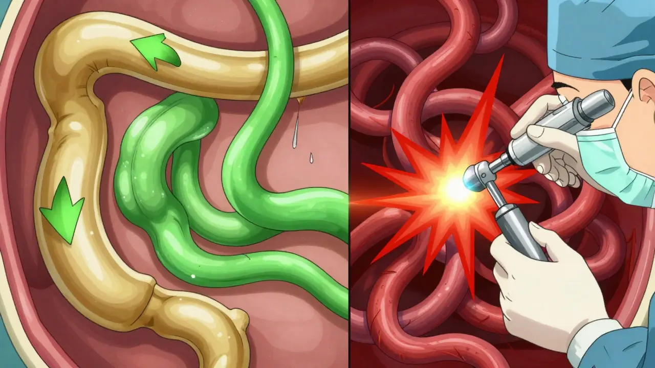 Medical illustration comparing healthy vs disordered esophagus, anime style