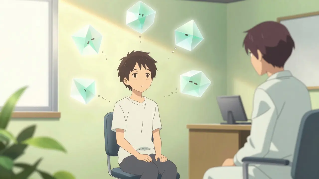Anime illustration of CBT therapy session and mental clarity