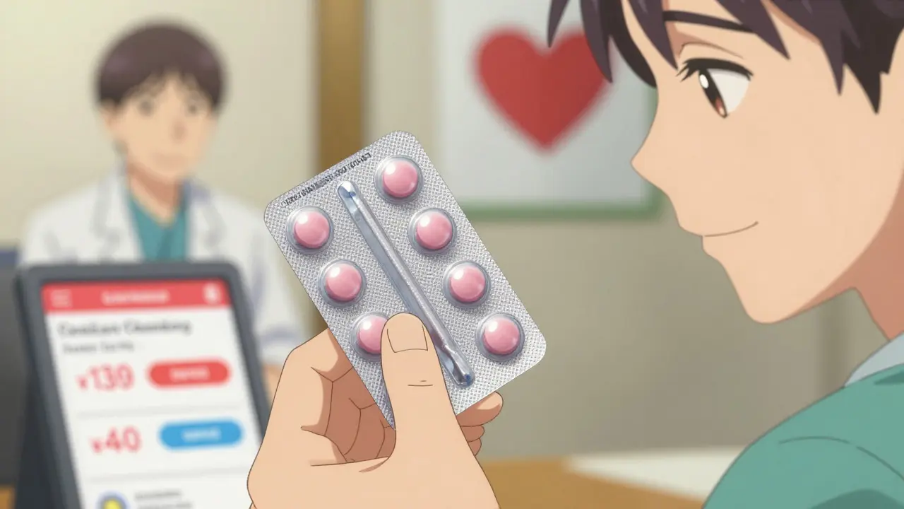 Happy person holding verified generic medication pills with secure packaging