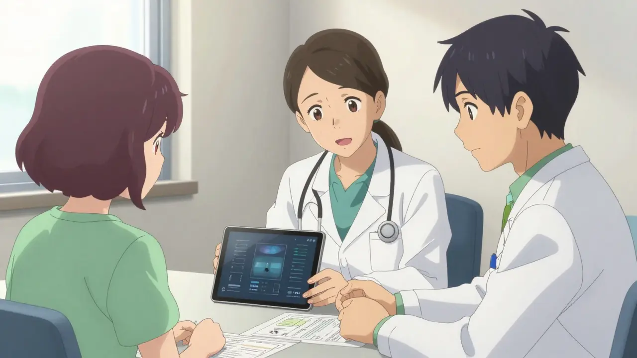 Patient and doctor reviewing health records together in consultation