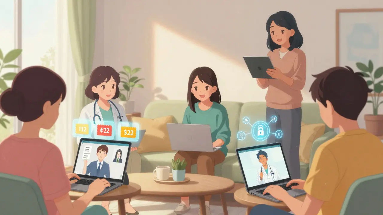 People smiling during online video doctor consultations at home