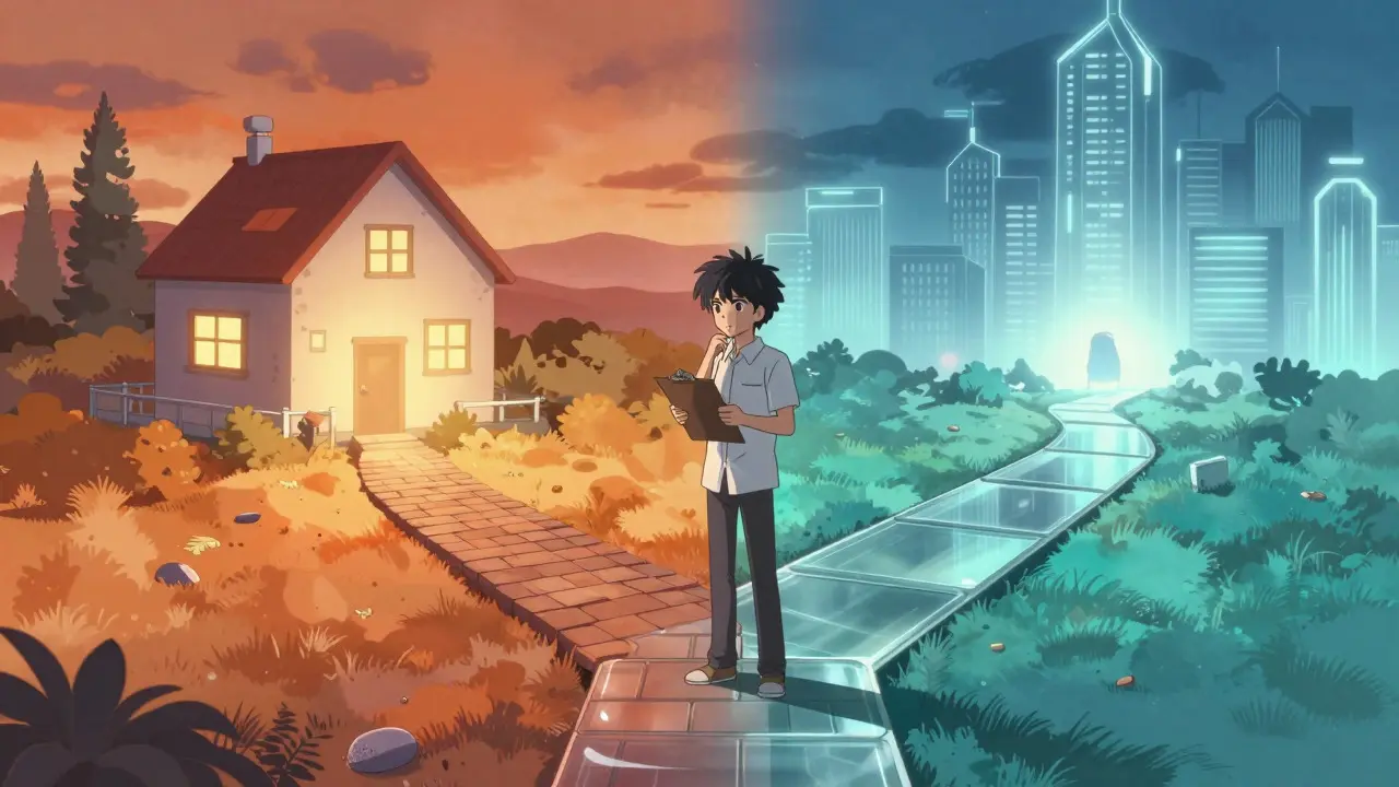 Anime style depiction of a patient choosing between two paths representing different pain management options