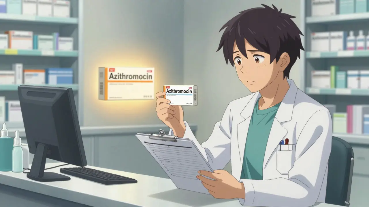 Anime style doctor selecting a safer antibiotic alternative in a clinic setting