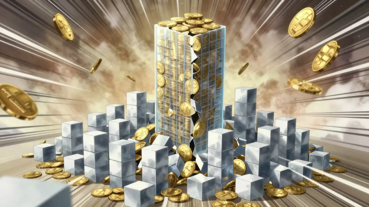 Metaphorical collapse of expensive brand drugs replaced by affordable generics