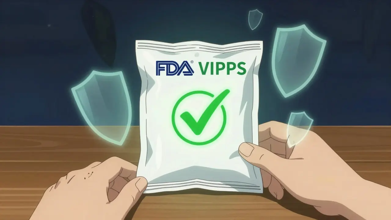 Sealed medicine package with green safety checkmark
